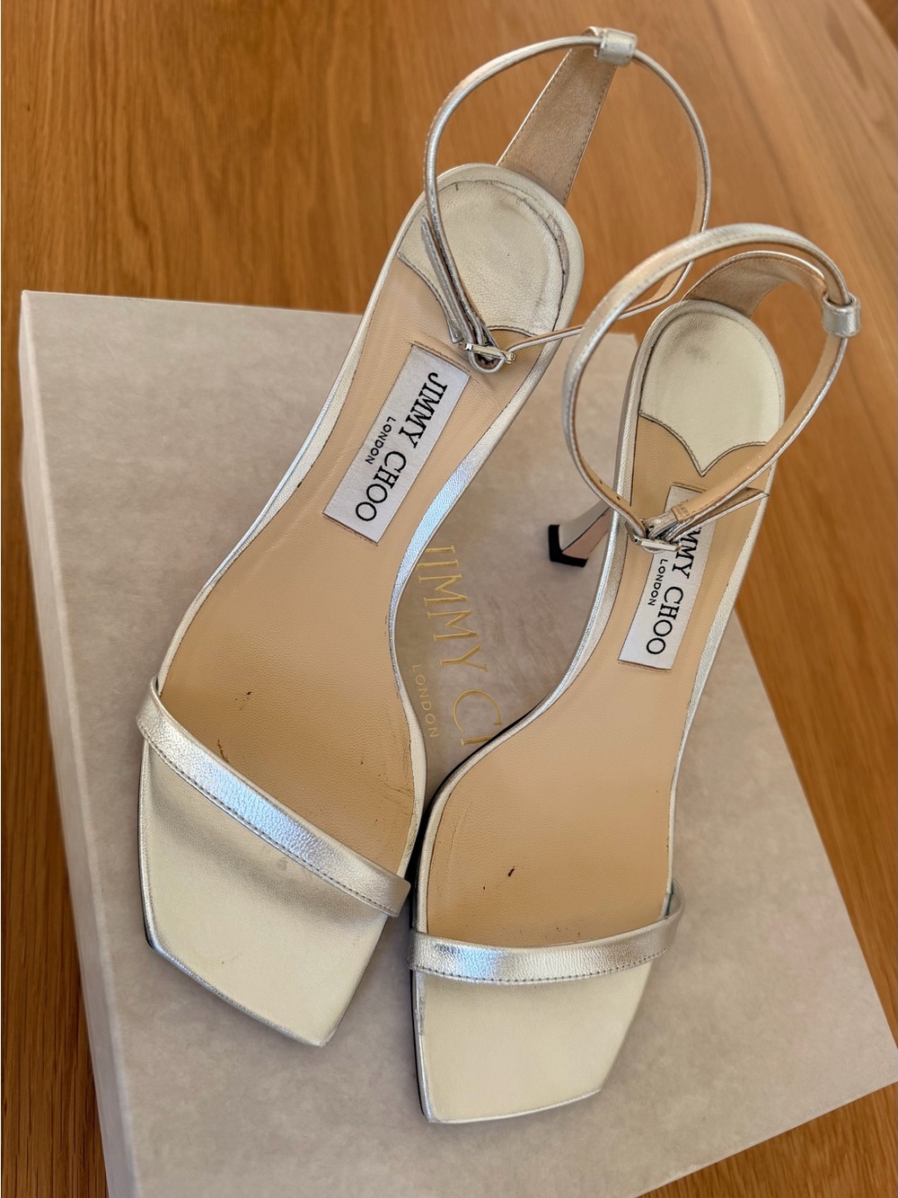 Jimmy Choo Metallic Silver Leather Slingback Heels
